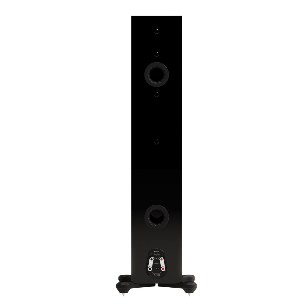 back side of pair of monitor audio silver 300 8g floorstanding speaker
