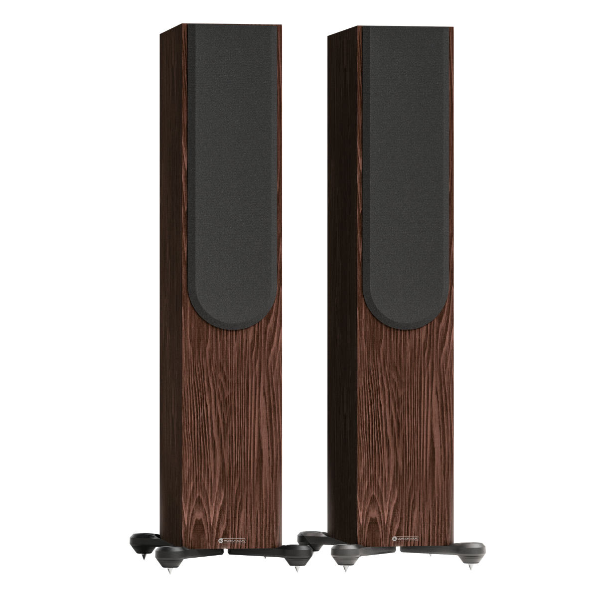 walnut pair of monitor audio silver 300 8g floorstanding speakers with grilles