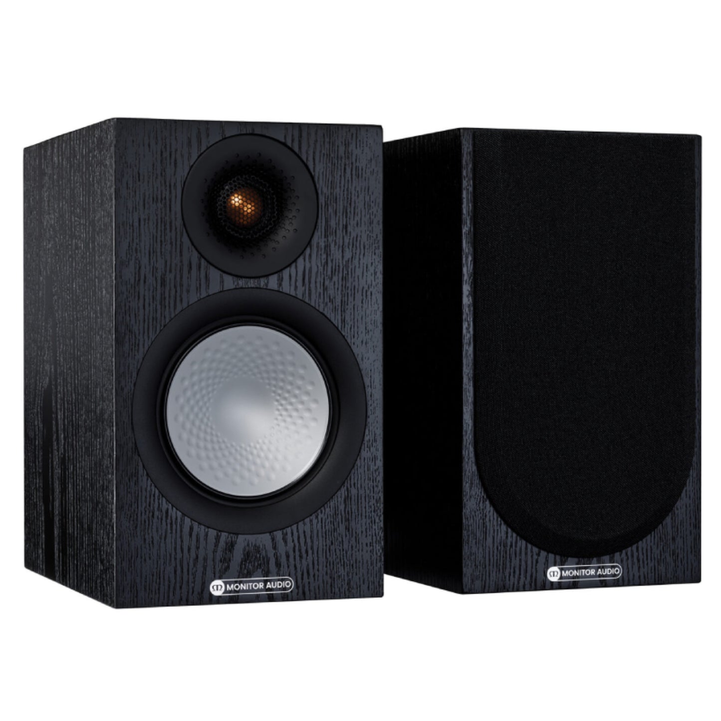 pair of Monitor Audio Silver Series 50 7G Bookshelf Speaker in black ash color
