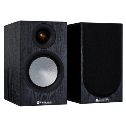 pair of Monitor Audio Silver Series 50 7G Bookshelf Speaker in black ash color