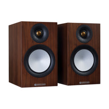 pair of Monitor Audio Silver Series 50 7G Bookshelf Speaker in walnut color