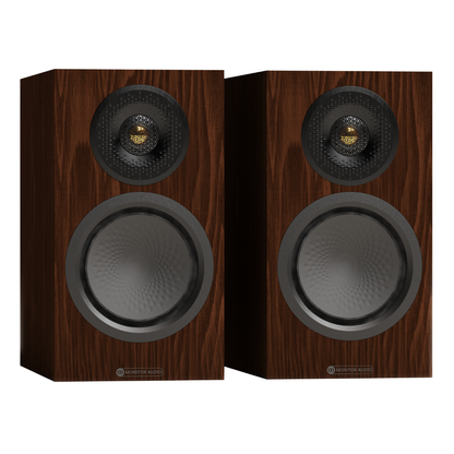 pair of monitor audio silver 50 8g speakers in walnut