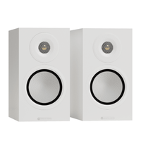 pair of monitor audio silver 50 8g speakers in white