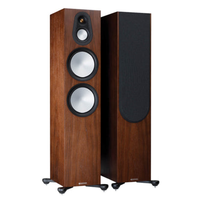 pair of Monitor Audio Silver Series 500 7G Floorstanding Speakers in walnut color
