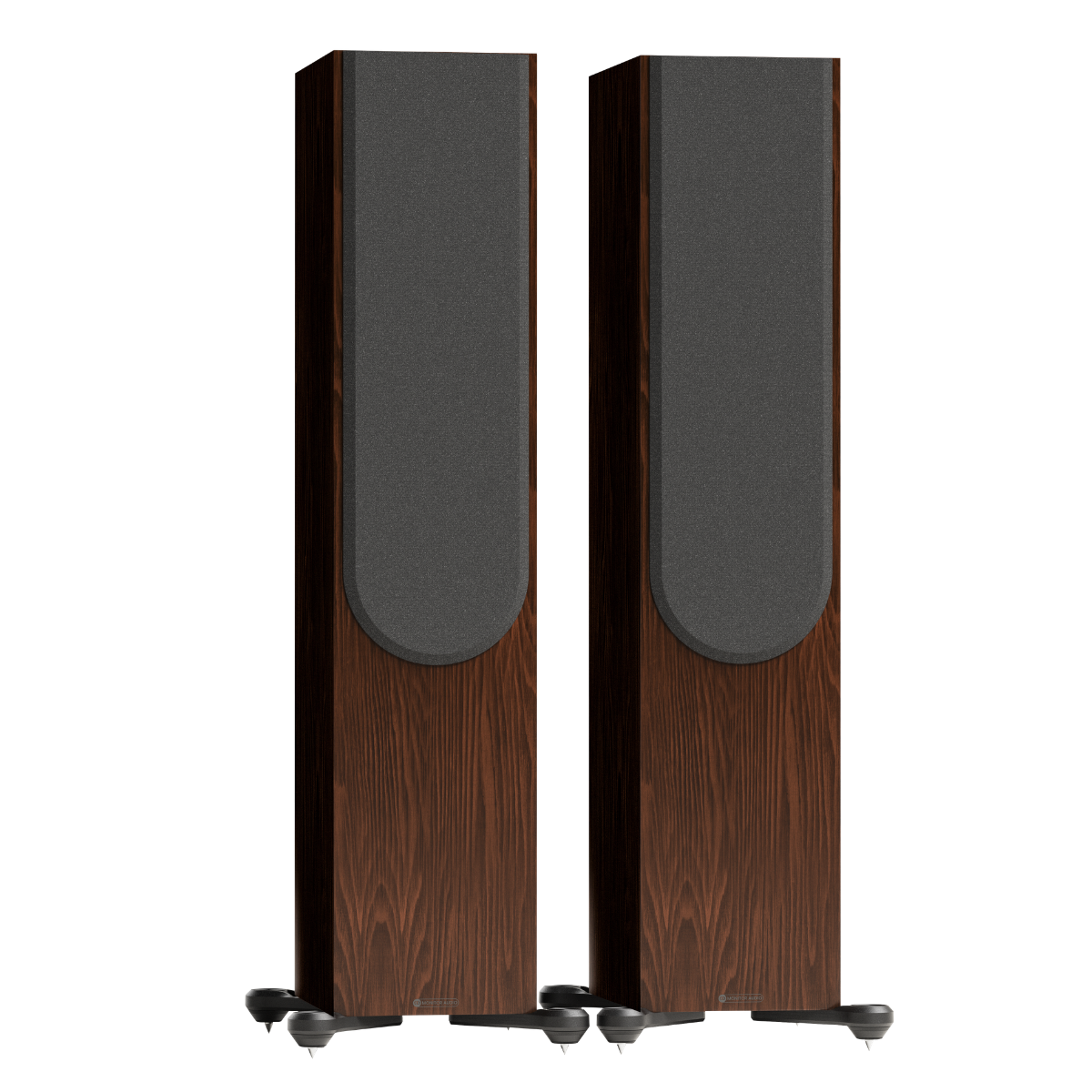 walnut pair of monitor audio silver 500 8g floorstanding speakers with grilles
