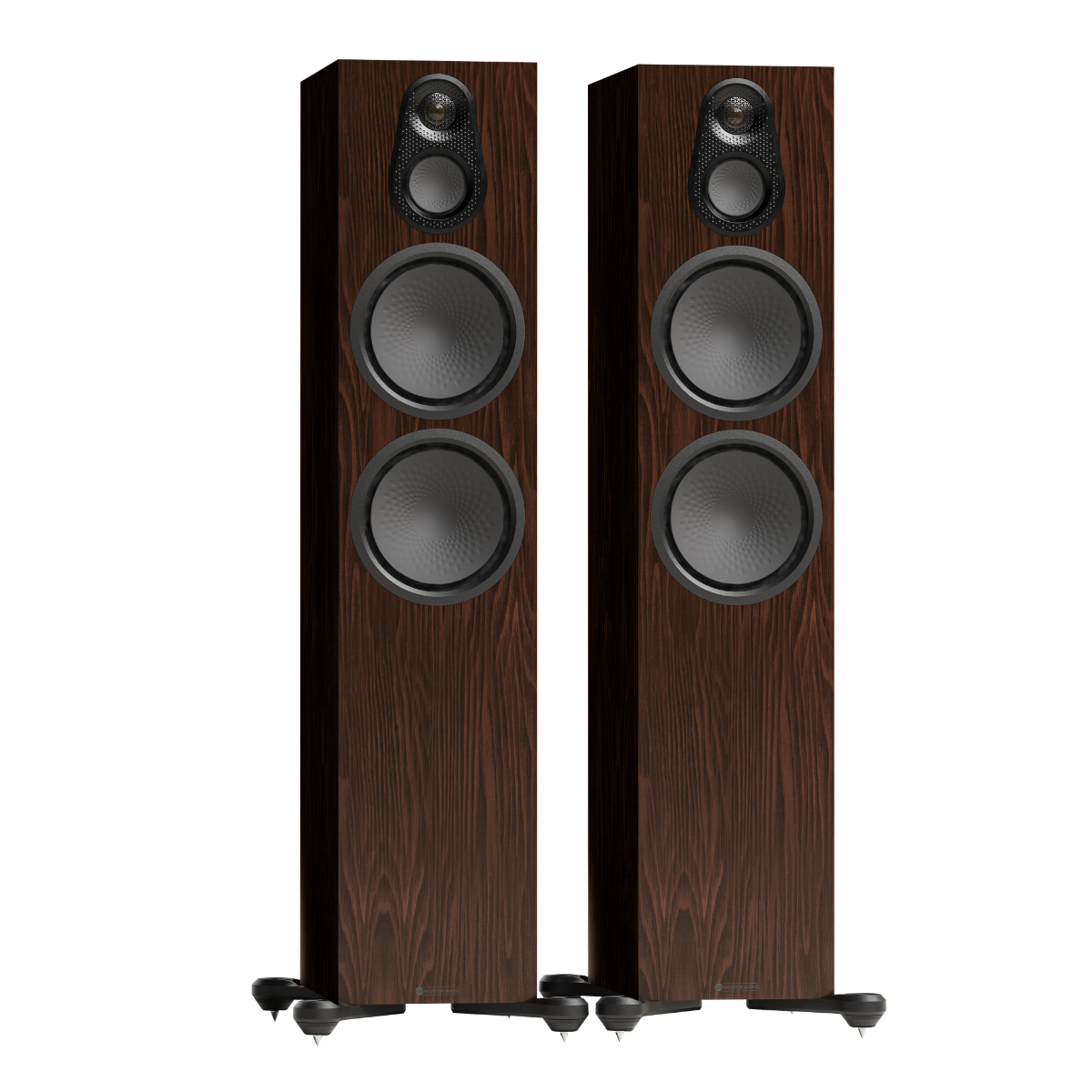 walnut pair of monitor audio silver 500 8g floorstanding speakers