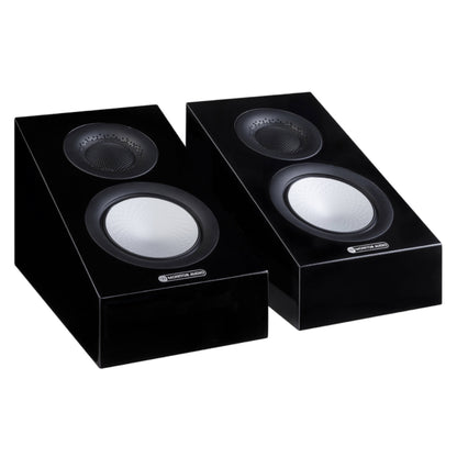pair of monitor audio silver ams 7g speakers in black color