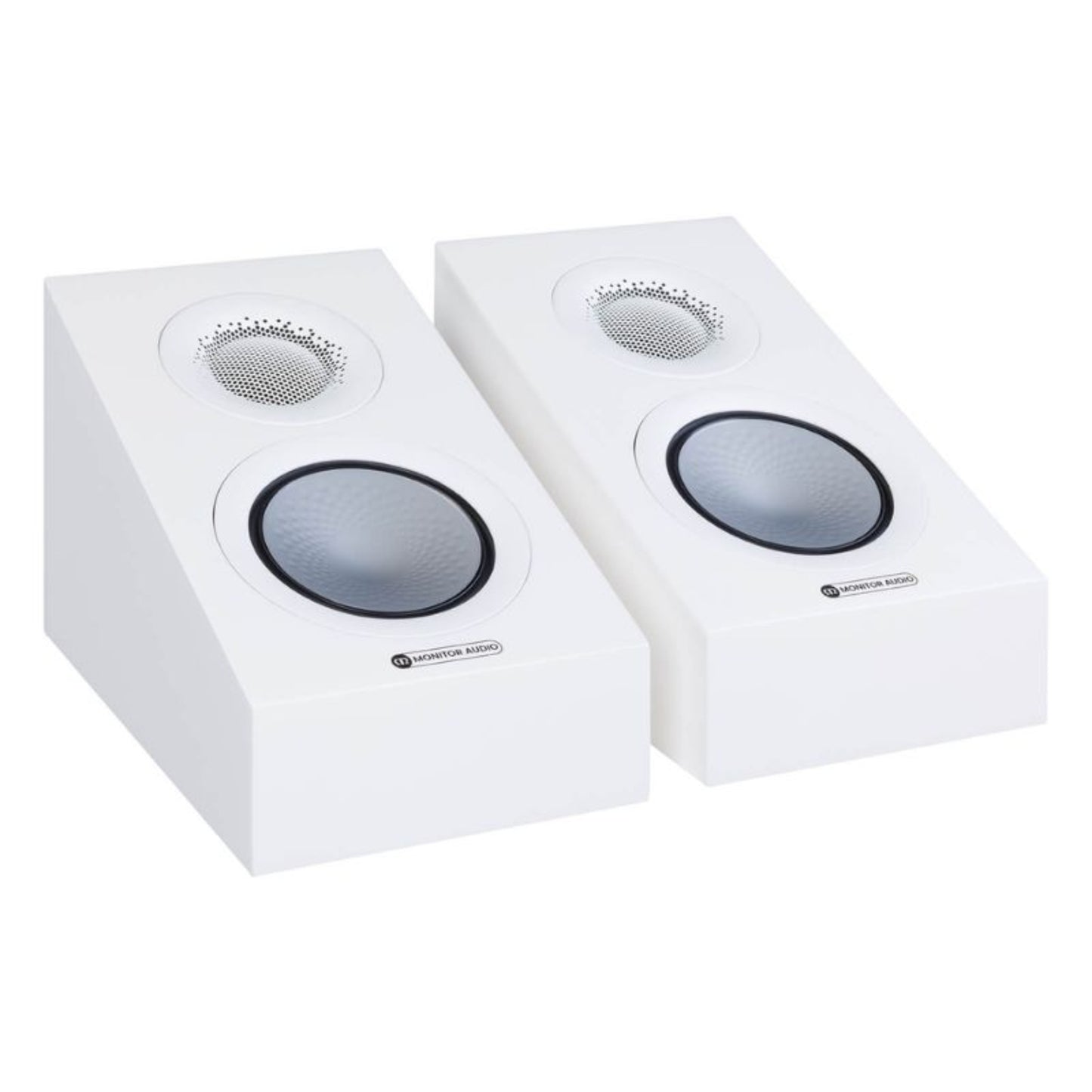 pair of monitor audio silver ams 7g speakers in white