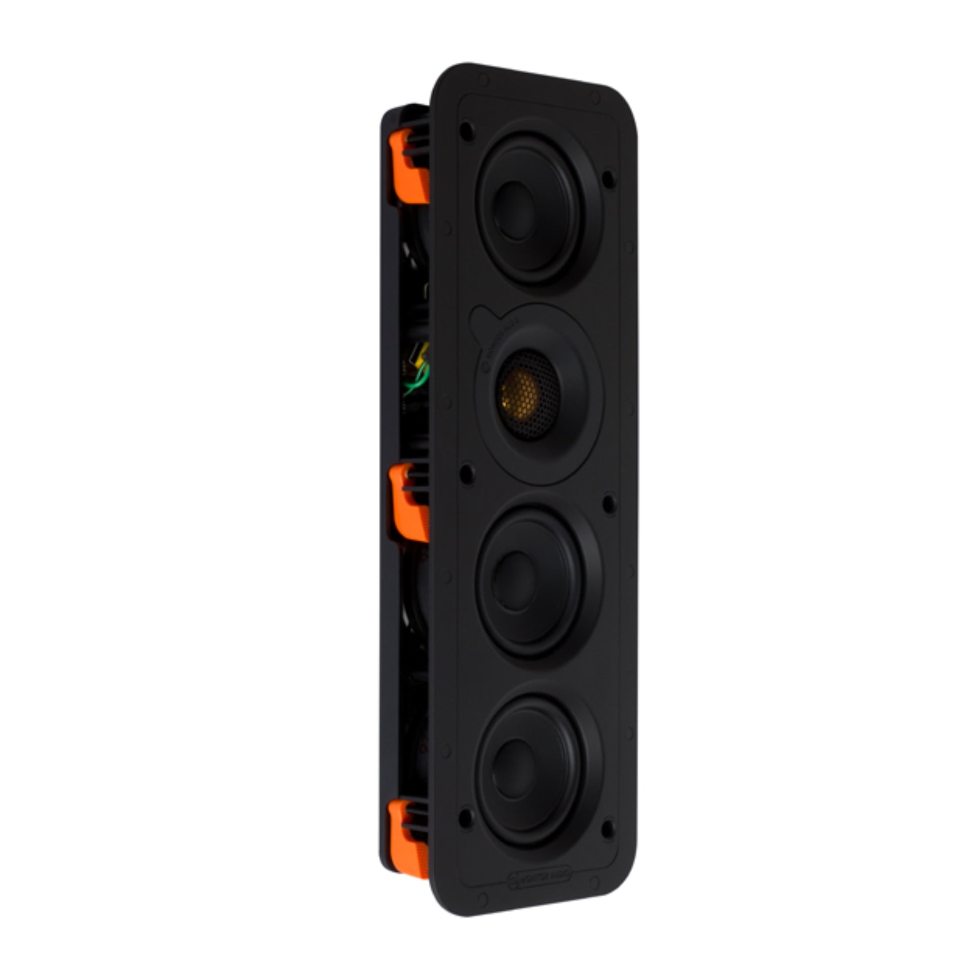Black electronic device with orange accents on a white background