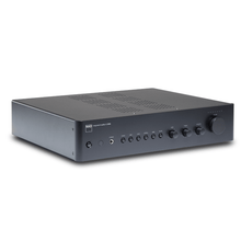NAD C 359S integrated amplifier in matte black, angled view showing front panel input selectors, bass, treble, balance, and volume controls