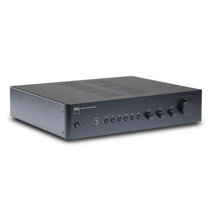 NAD C 359S integrated amplifier in matte black, angled view showing front panel input selectors, bass, treble, balance, and volume controls