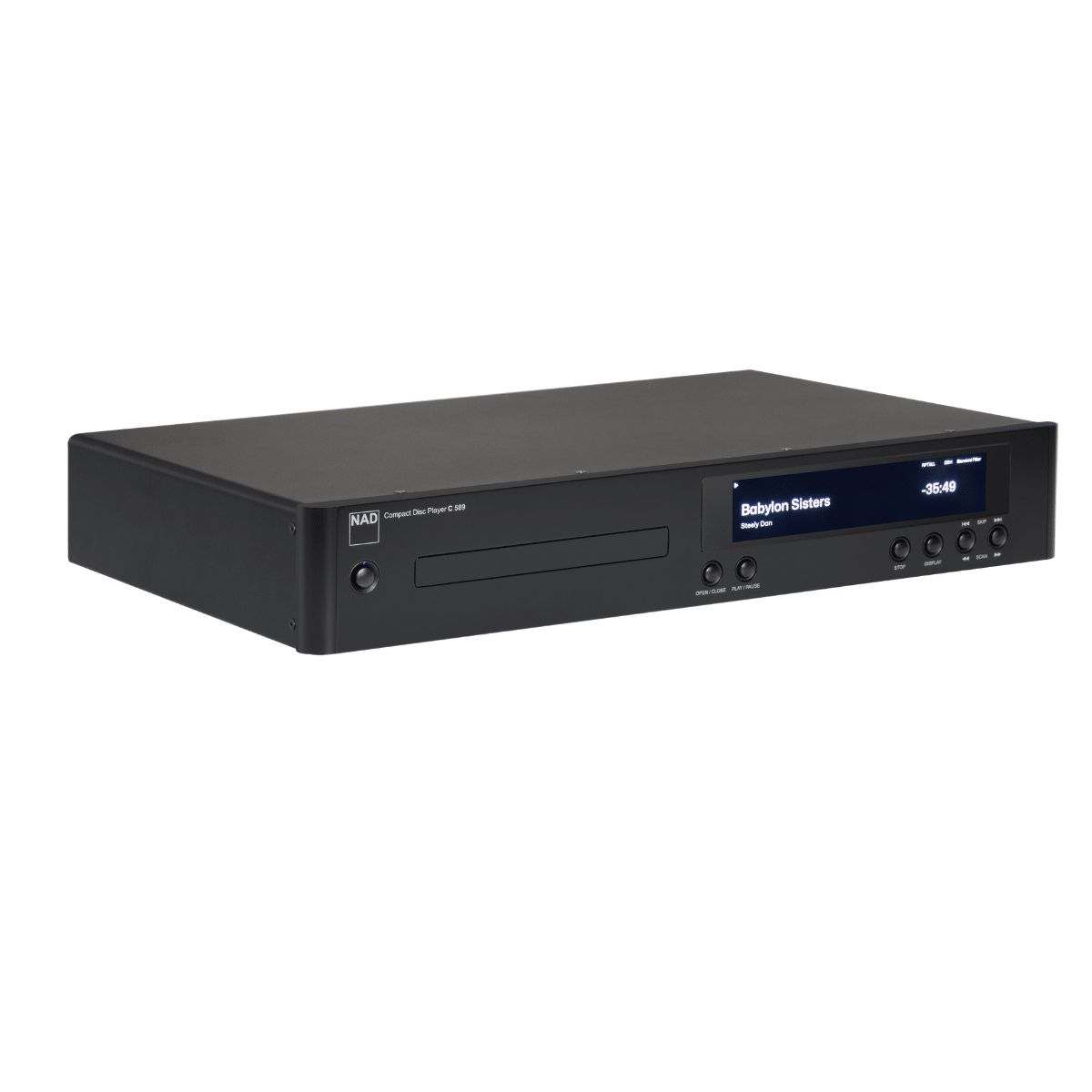 angled view of nad c589 cd player