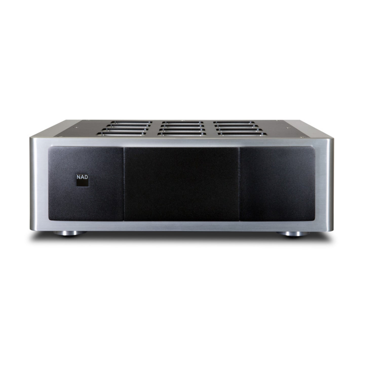 front view of nad m28 power amplifier in black and grey color