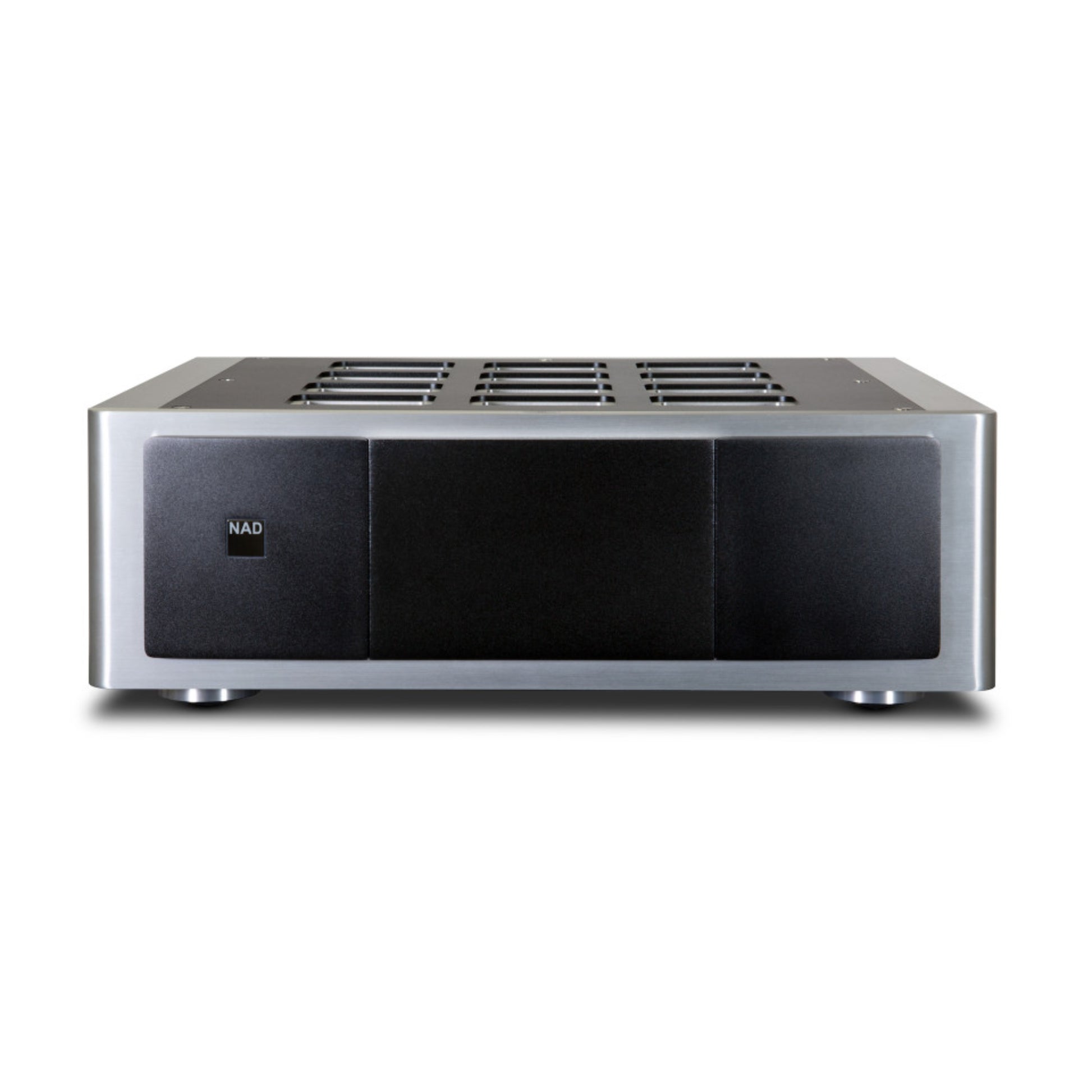 front view of nad m28 power amplifier in black and grey color