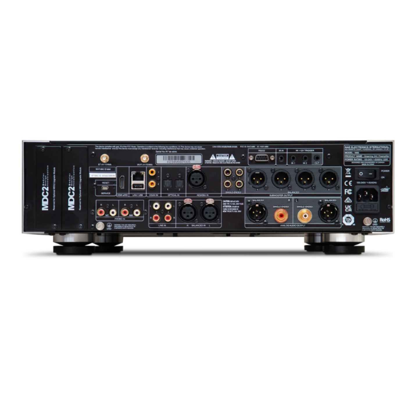 back panel of nad m66 streaming preamp