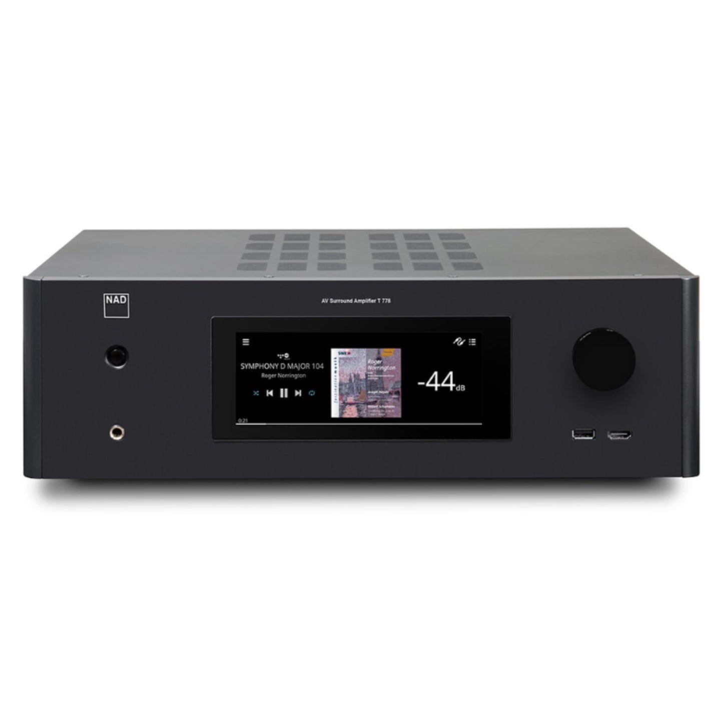 front view of black nad t778 av receiver