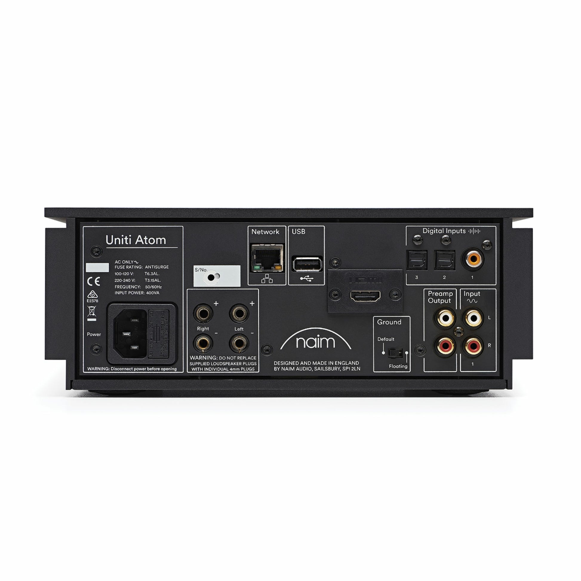 back panel of naim uniti atom streaming amplifier