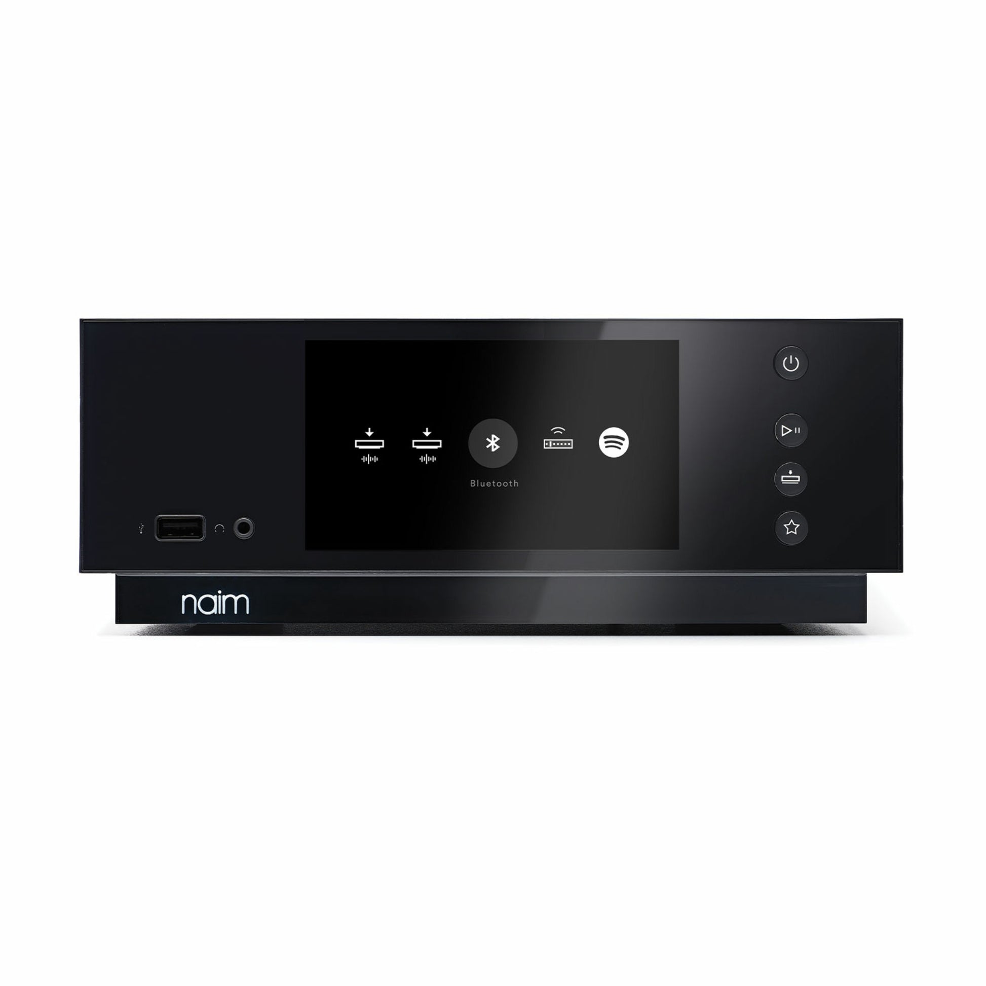 front view of black naim uniti atom streaming amplifier