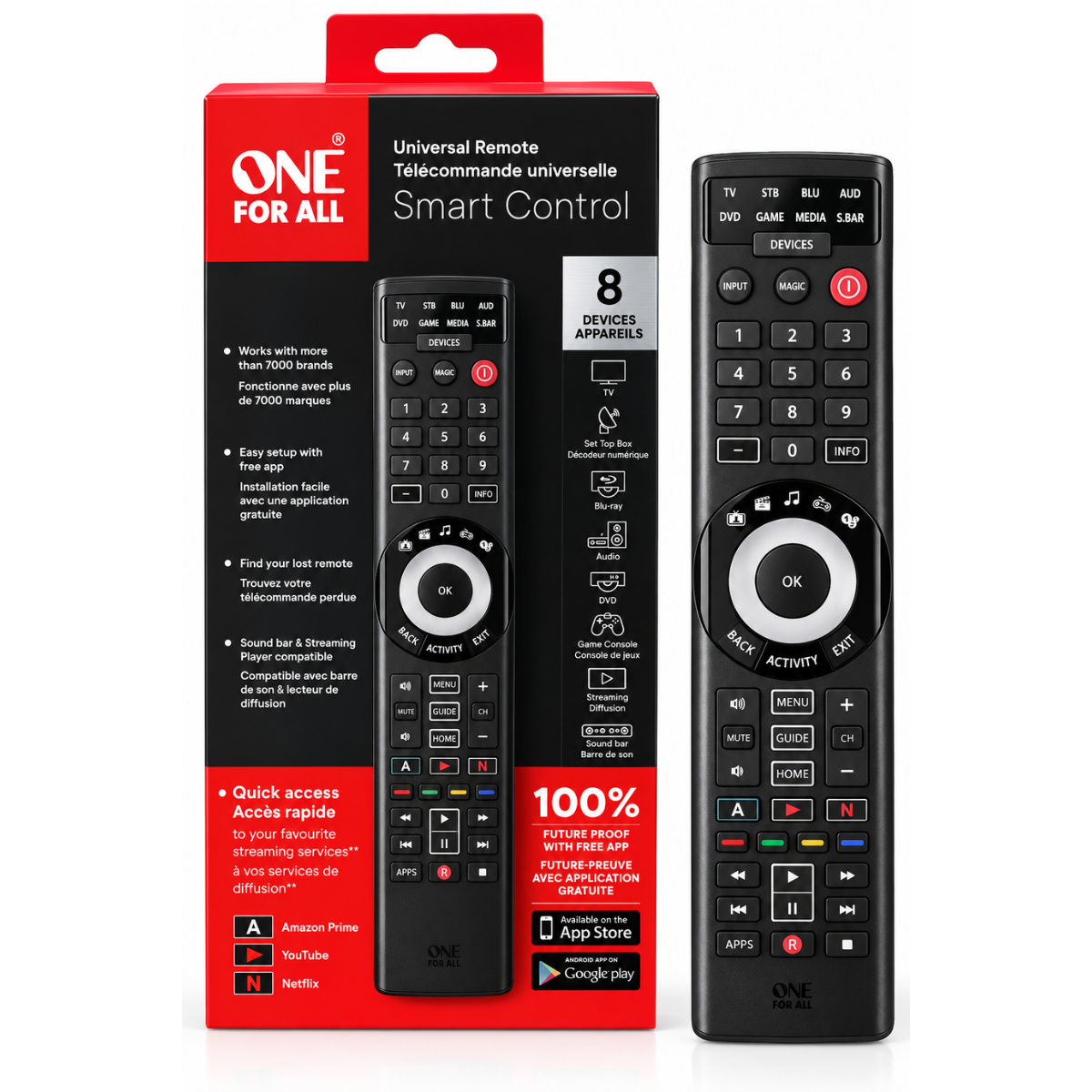 One For All URC7880 Smart Control 8 universal remote control with retail packaging