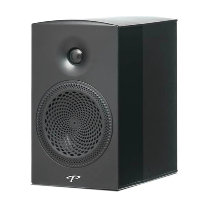 angled front view of paradigm 200b bookshelf speaker in black color