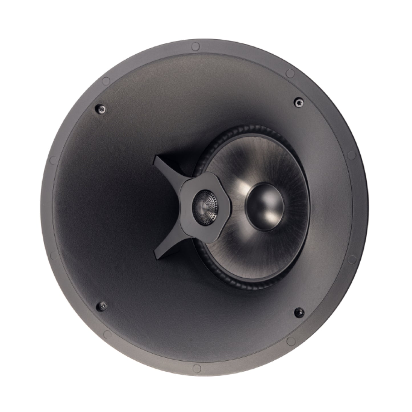 Round black speaker on a white background