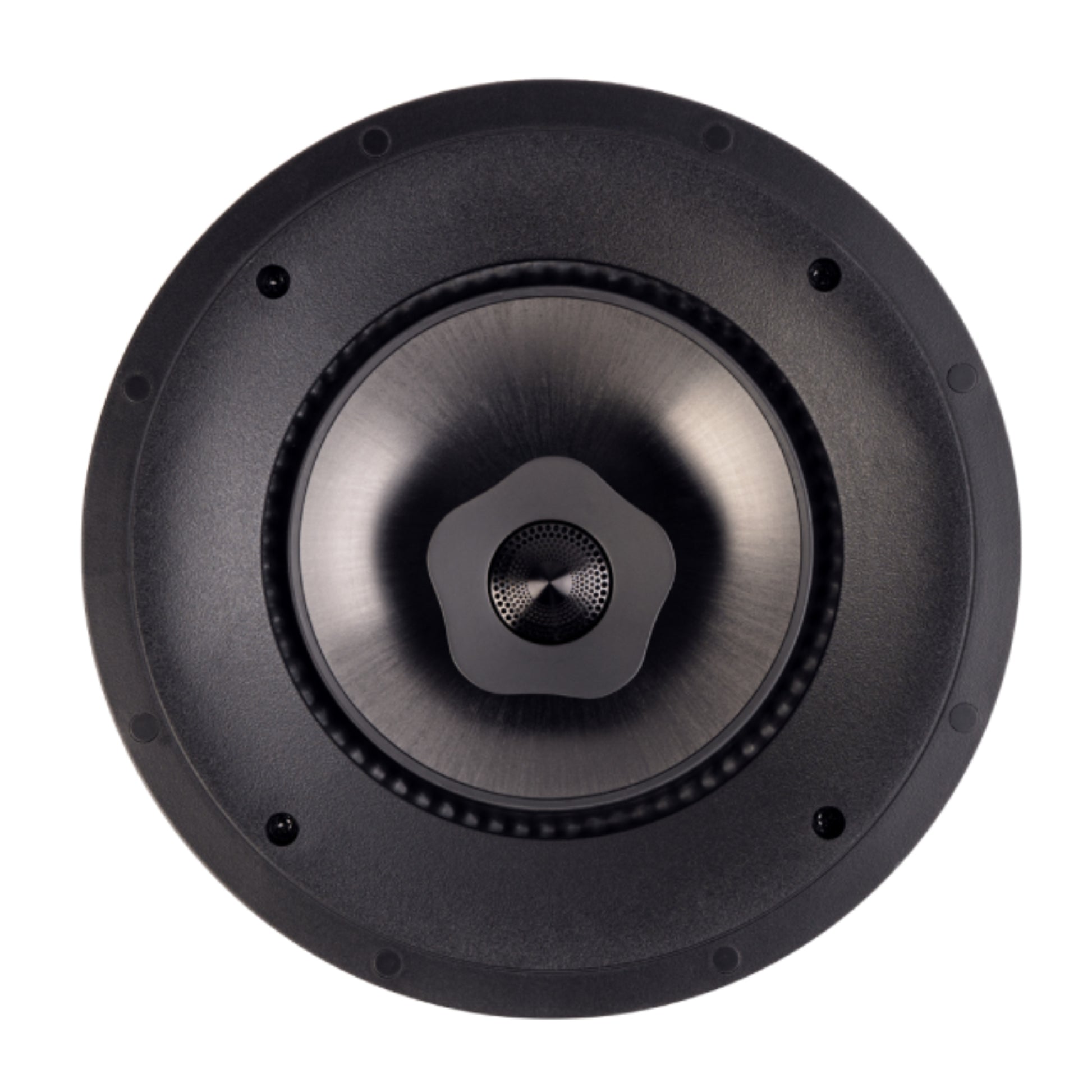Black speaker grille on a white background