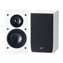 pair of paradigm monitor se atom bookshelf speakers in white