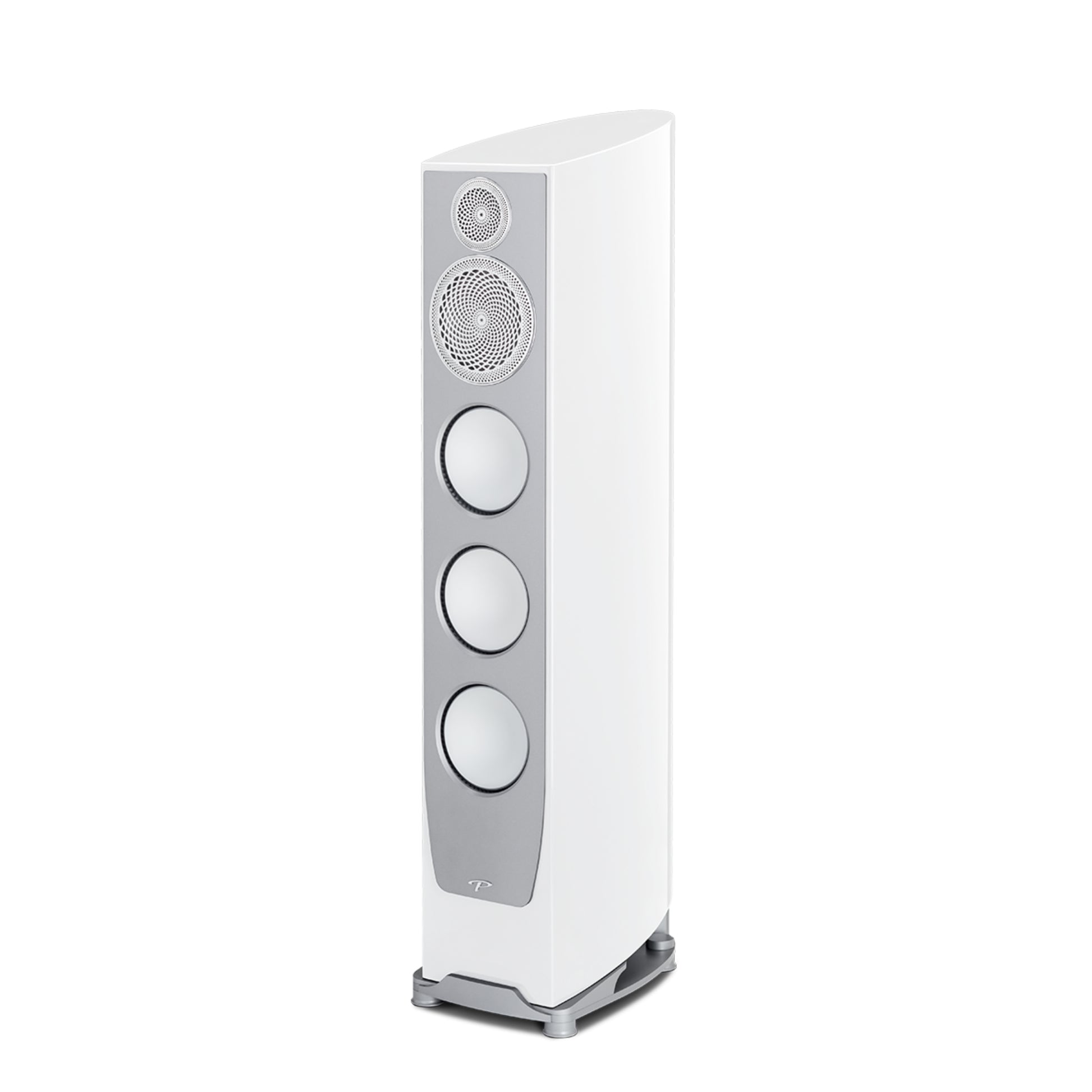 White floor-standing speaker on a white background