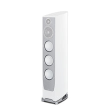 White floor-standing speaker on a white background