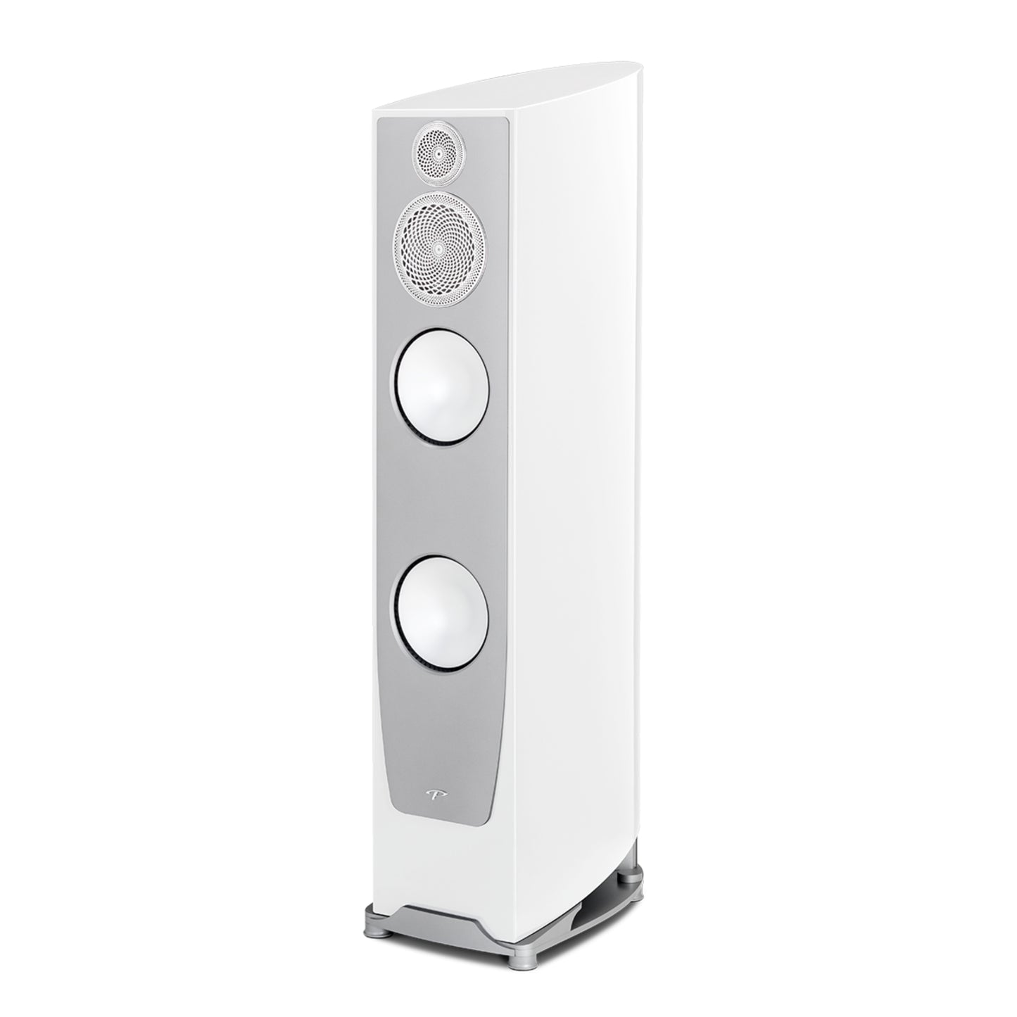 White floor-standing speaker on a white background