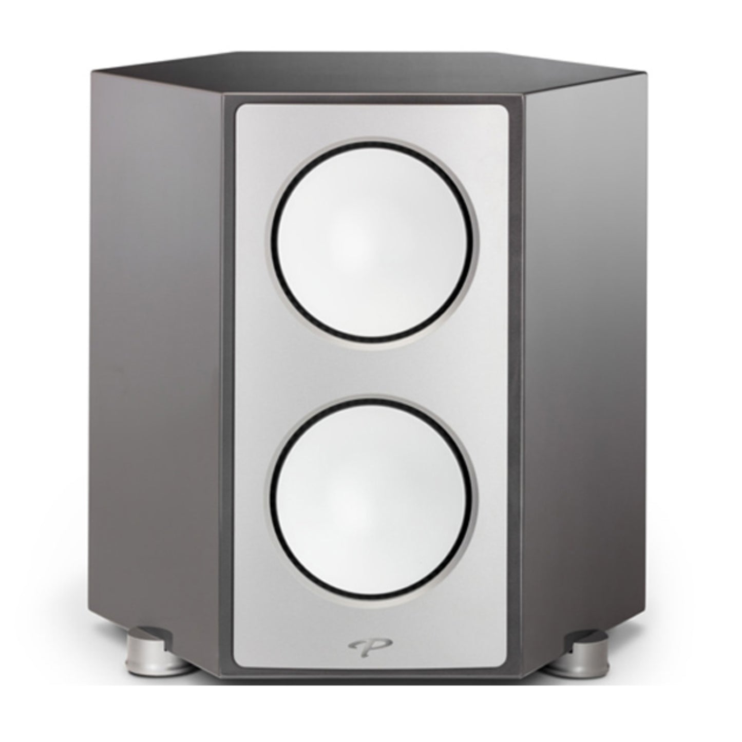 Round black speaker on a white background