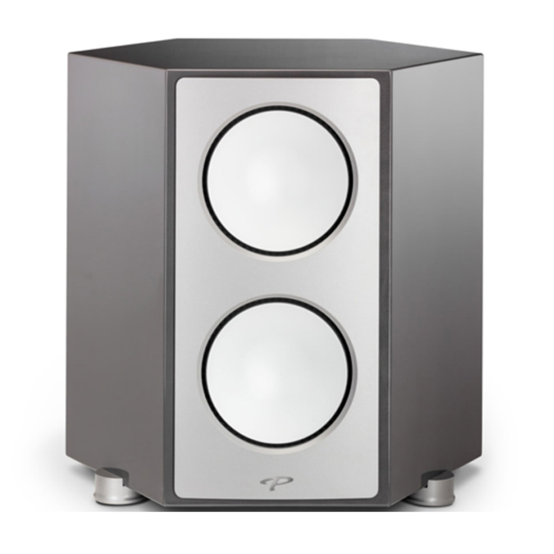 Round black speaker on a white background