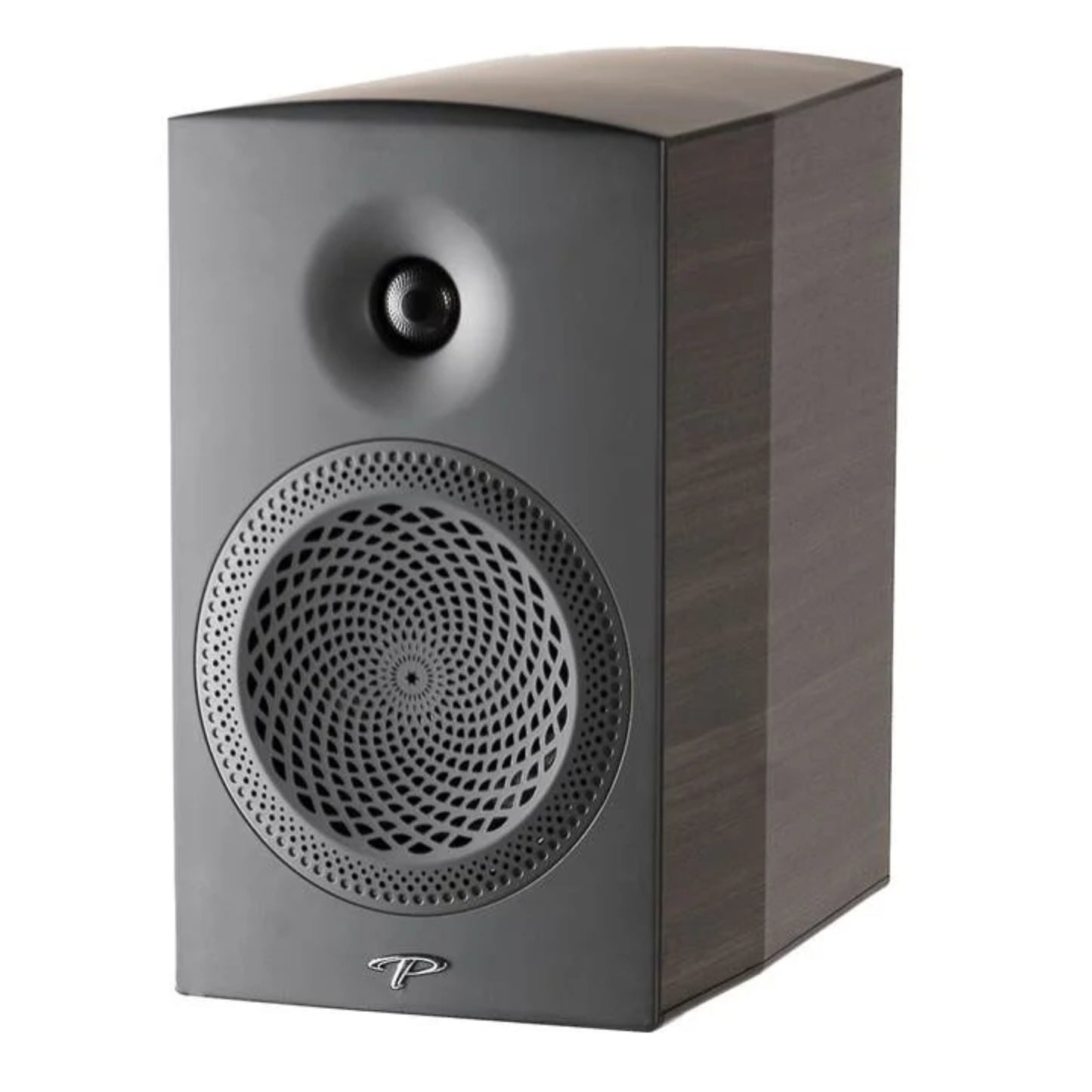 front view of paradigm premier 100b bookshelf speaker in espresso color