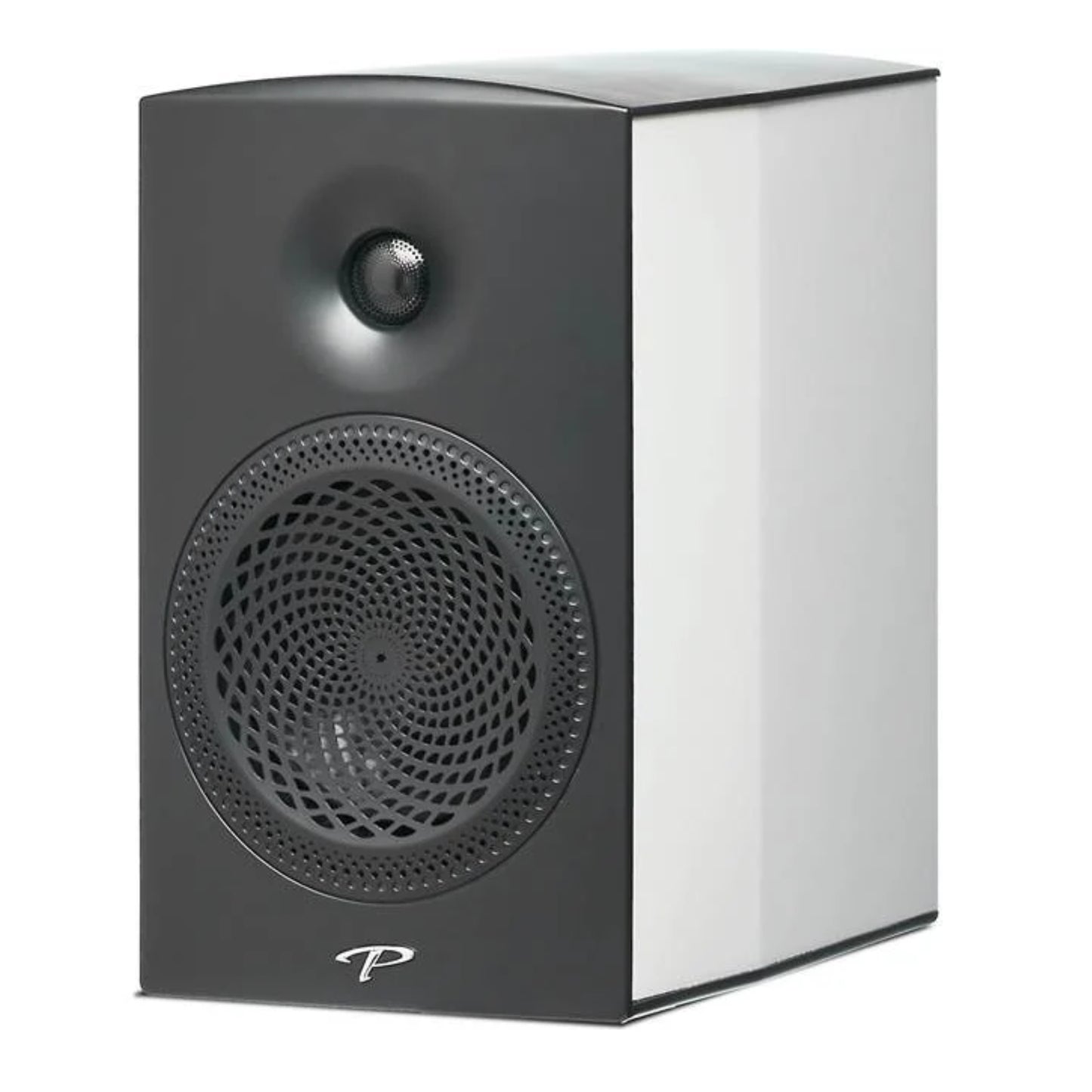 front view of paradigm premier 100b bookshelf speaker in white