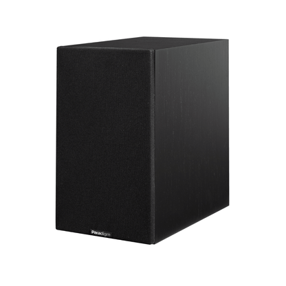 Black/walnut Paradigm Premier 120B V2 bookshelf speaker with grill