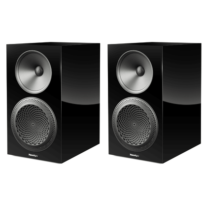 Black Pair of Paradigm Premier 220b v2 bookshelf speakers