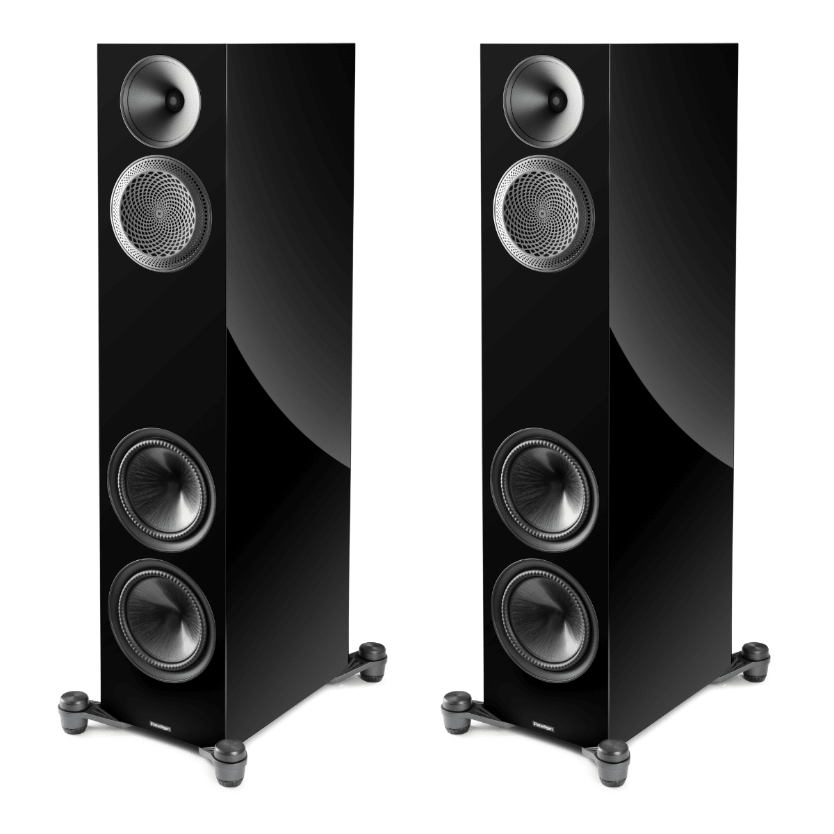 black pair of paradigm premier v2 820f floorstanding speakers