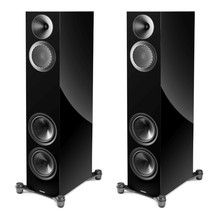 black pair of paradigm premier v2 820f floorstanding speakers