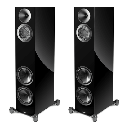 black pair of paradigm premier v2 820f floorstanding speakers