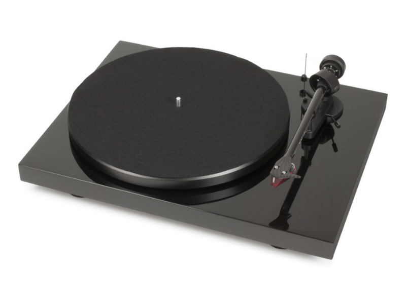 Black turntable on a white background