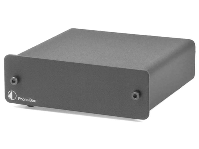 Gray electronic device labeled 'Phono Box' on a white background