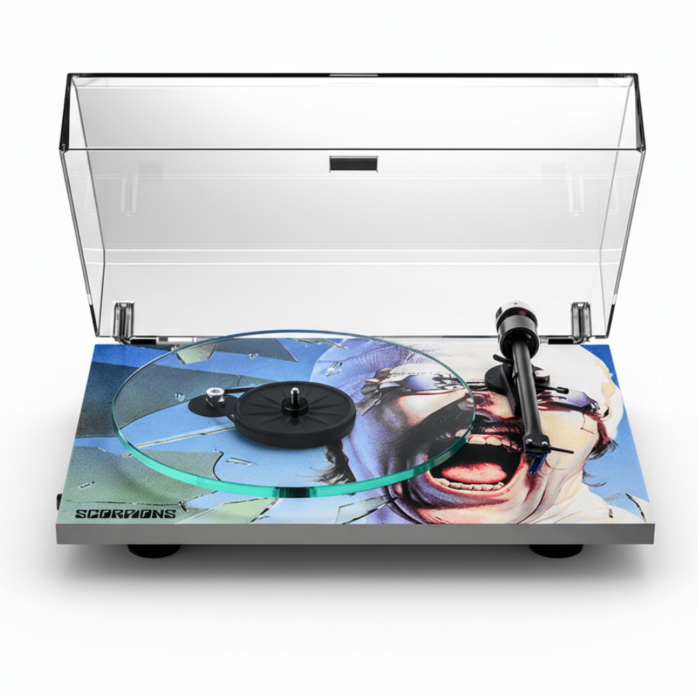 pro-ject scorpions turntable with lid open