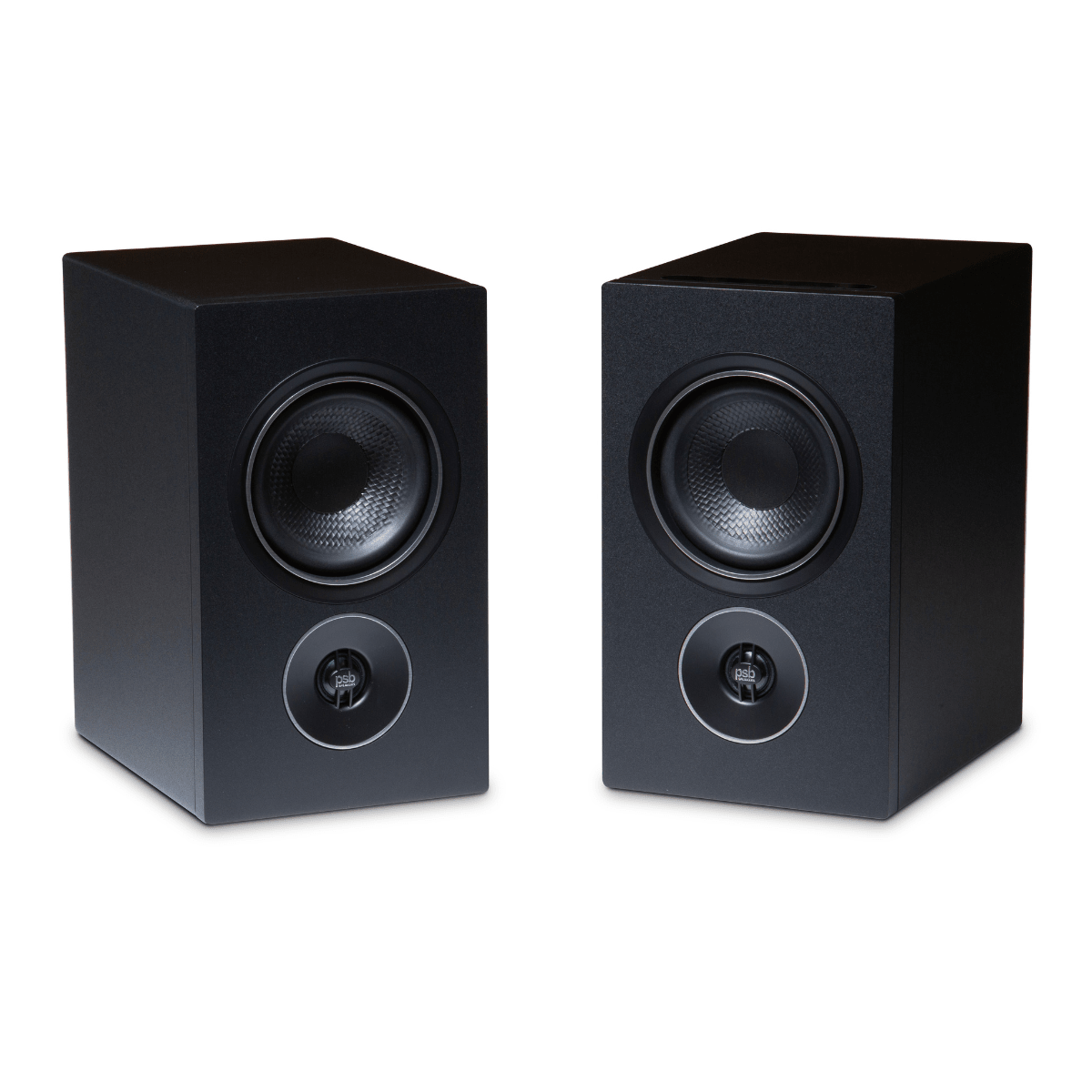 pair of psb iq1 speakers in black