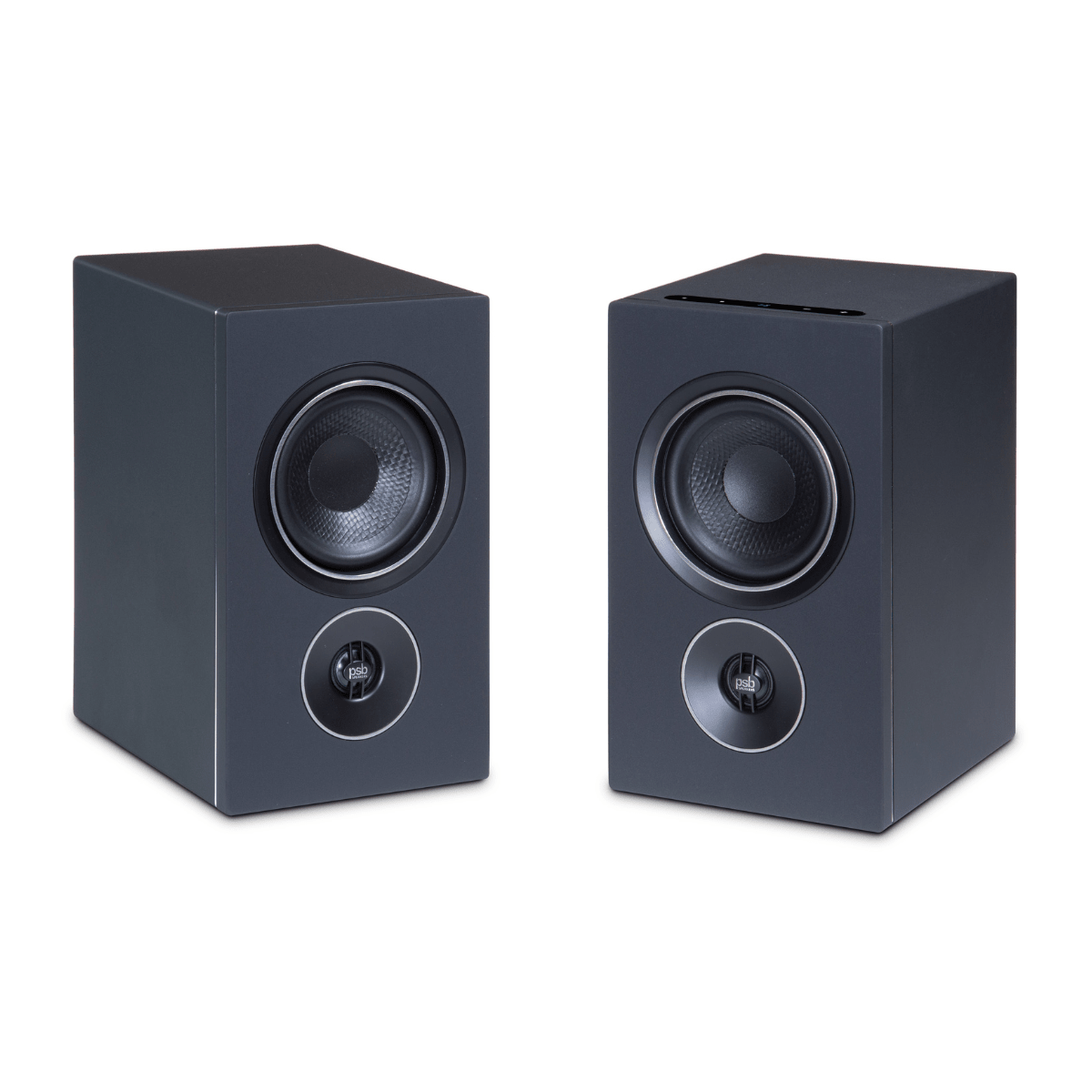 pair of psb iq2 speakers in black