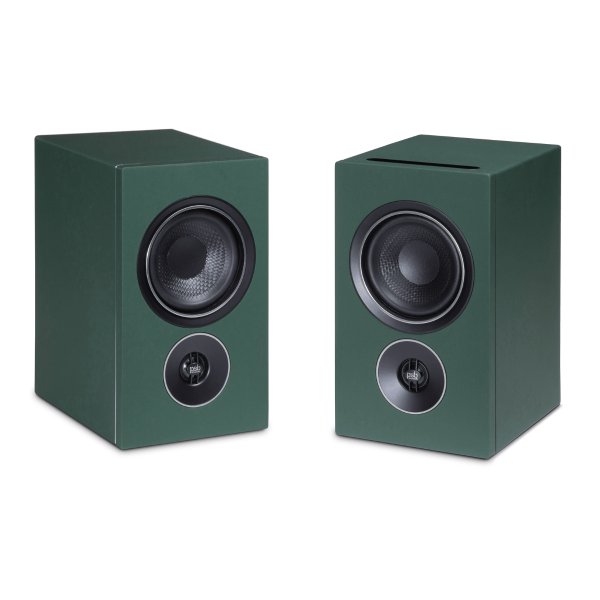 pair of psb iq2 speakers in green