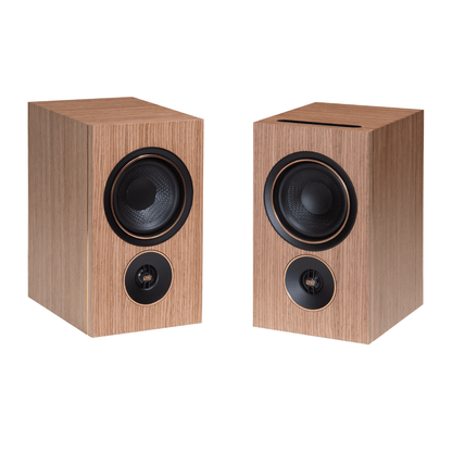 pair of psb iq2 speakers in walnut