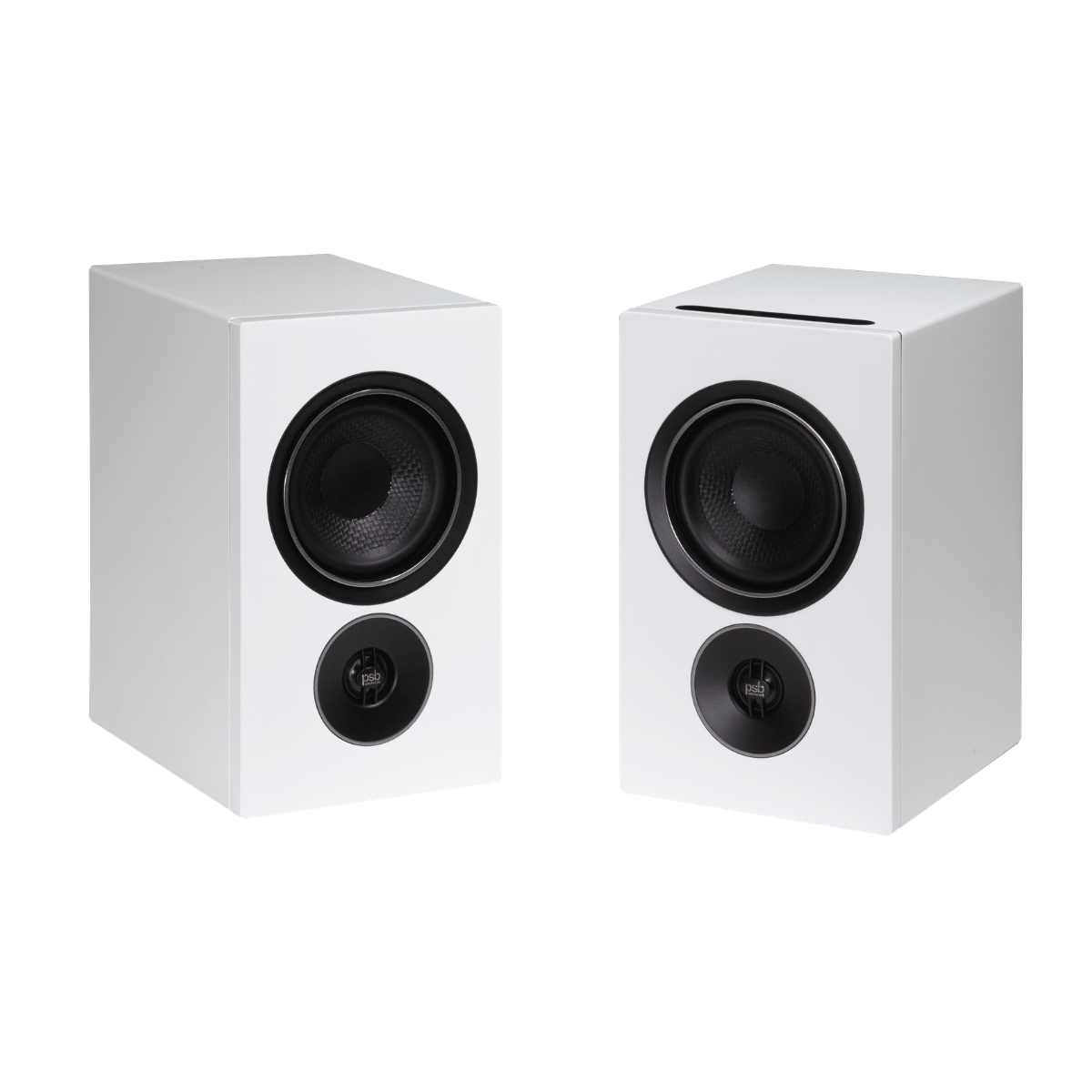 pair of psb iq2 speakers in white