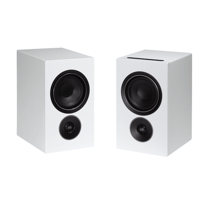 pair of psb iq2 speakers in white