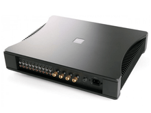 Black electronic device with multiple ports on a white background