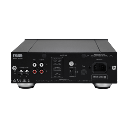 back side of rega aos mc moving coil phono preamp